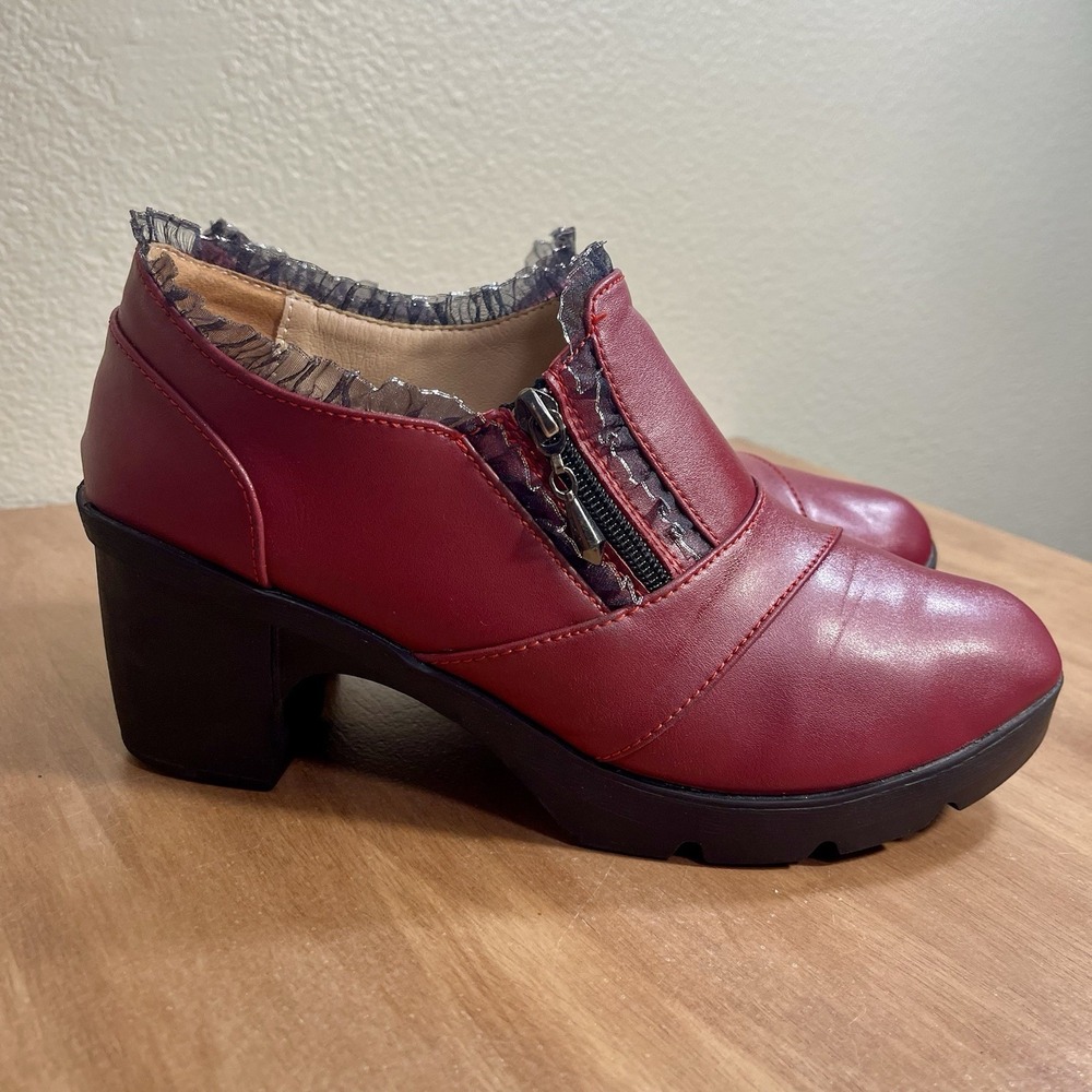 Dadawen Lace Trim Chunky Platform Shoes Faux Leather Burgundy Office Goth 11.5